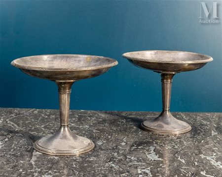 CHRISTOFLE Paire de coupes sur pied En métal argenté à décor de joncs...