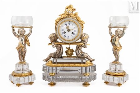 Cristallerie de BACCARAT & LEFEBVRE Fils (horloger) Garniture de cheminée en...