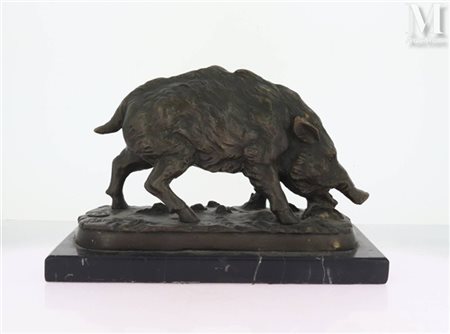 Pierre-Jules MÈNE (1810-1879), d'après Sanglier chargeant Bronze à patine...