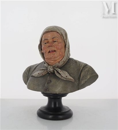 Friedrich GOLDSCHEIDER (1845-1897) Buste de femme au foulard Terre cuite...
