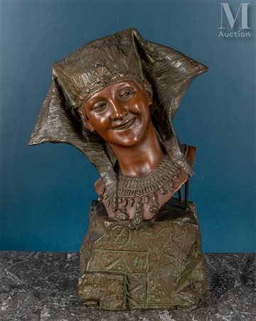 Louis HOTTOT (1834-1905) L'égyptienne Régule à patine verte et médaille Signé...