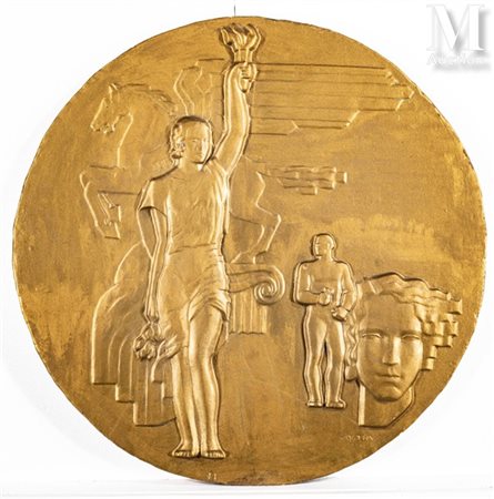 Joseph THYS (1891-1970) Médaillon en plâtre patiné, probablement un projet de...