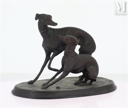 Pierre-Jules MÈNE, d'après Les lévriers Bronze à patine brune Reproduction...