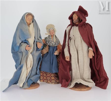 Simone JOUGLAS (1907-2001), Marseille Ensemble de trois santons de Provence...