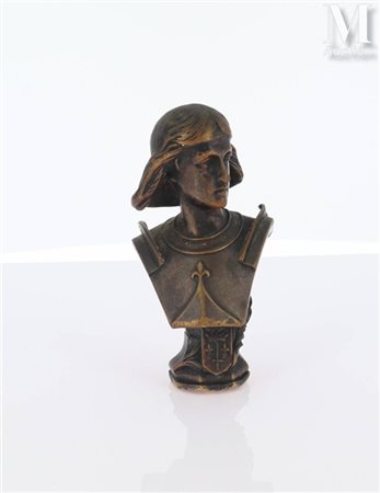 Jeanne d'Arc Buste en bronze à patine médaille Base octogonale Cachet du...
