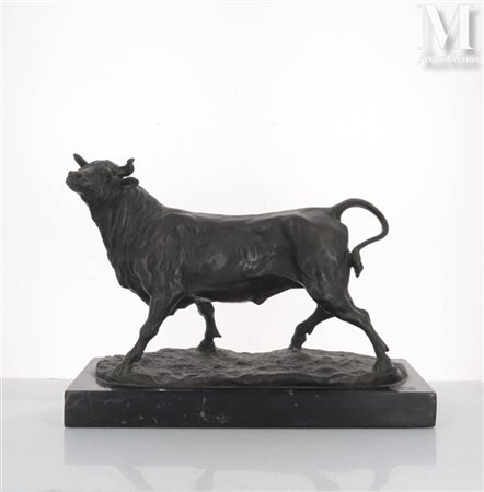 Antoine-Louis BARYE, d'après Taureau la tête dressée Régule à patine brune...