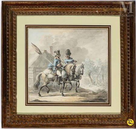 Dirk LANGENDYK (1748-1805) Deux cavaliers des armées françaises sous le règne...
