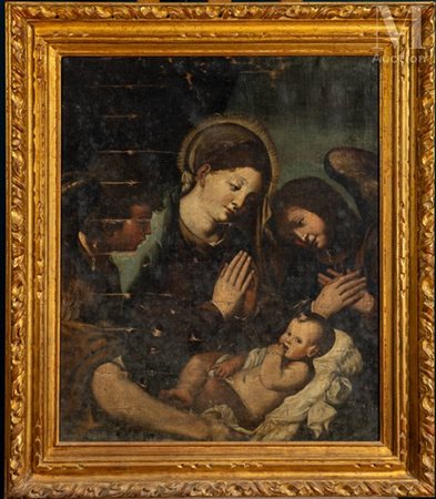 Ecole espagnole du XVIII ème, d'après Juan de Juanes Vierge à l'enfant Huile...