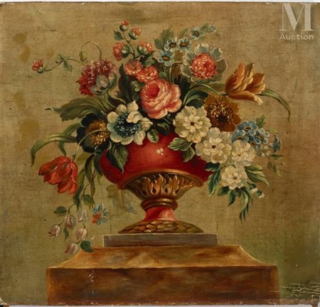 Ecole française ou hollandaise du XVIII ème Nature morte aux fleurs Huile sur...