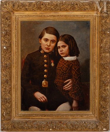 École française du début du XX ème siècle Portrait d'enfants Huile sur carton...