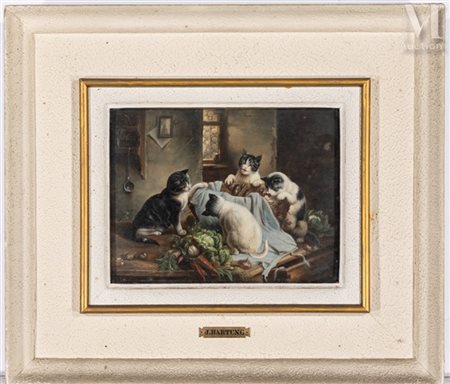 Carl REICHERT (1836-1918) dit Johann HARTUNG Chatons fouillant dans un panier...