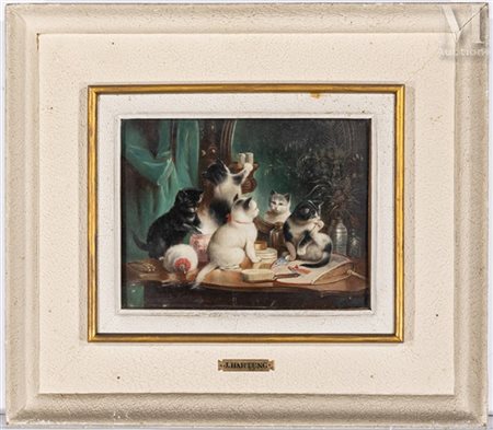Carl REICHERT (1836-1918) dit Johann HARTUNG Chatons jouant sur une coiffeuse...