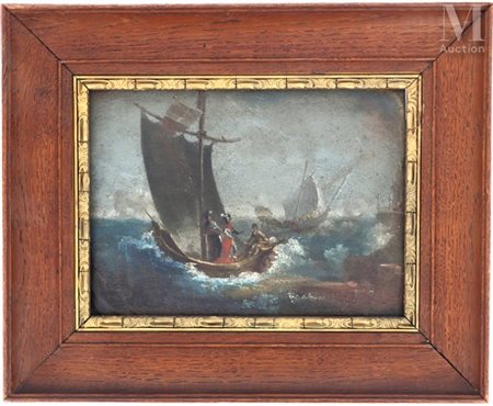 École italienne du début XIX ème siècle Marine au voilier Huile sur cuivre...