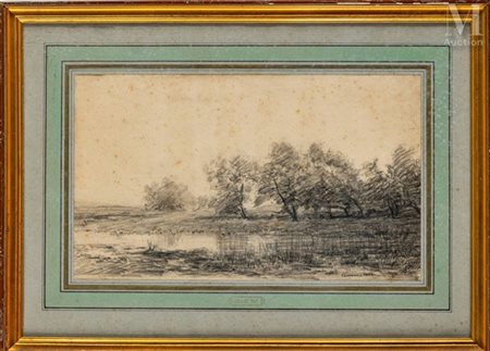 Félix ZIEM (1821-1911), attribué à Paysage de la Couronne, 1863 Pierre noire...