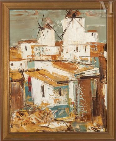 Gaston LARRIEU (1908-1983) Los Molinos. La Mancha (Espagne), 1966 Huile sur...
