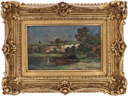 Jean-Baptiste Antoine GUILLEMET (1843-1918) Vue du Loing à Moret Huile sur...