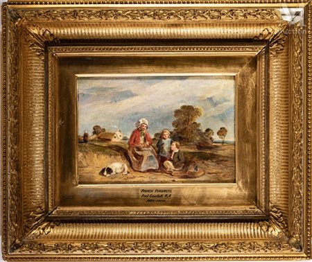 Frederick GOODALL (1822-1904) Paysanne et ses enfants pique-niquant Huile sur...