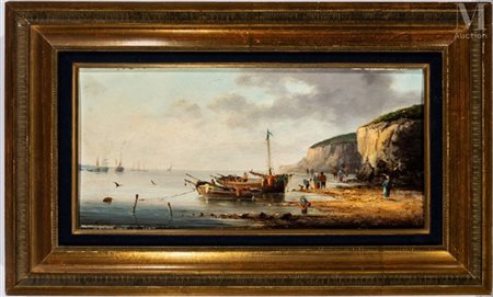 Pierre Julien GILBERT (1783-1860) Le retour de pêche Huile sur panneau de...