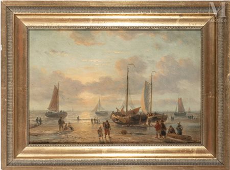 George Wilhelm OPDENHOFF (1807-1873) Vue portuaire animée Huile sur panneau...