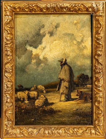 Jules DUPRÉ (1811-1889) Le Gardien de moutons, c. 1830 Huile sur panneau...