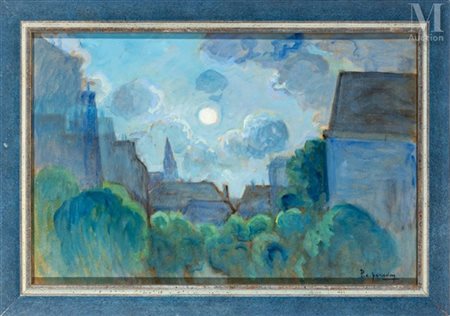 Pierre-Edmond PERADON (1893-1981) La ville au crépuscule Huile sur panneau...