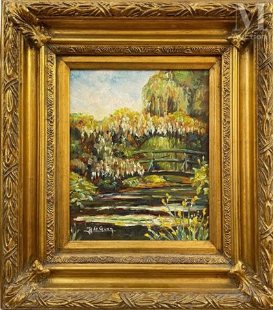 Jean LE GUEN (1926) Giverny, le pont aux glycines Huile sur toile Signée en...