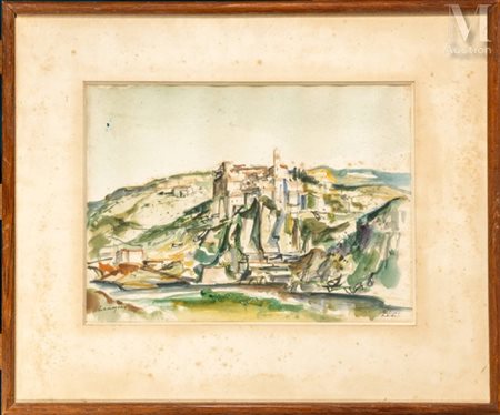 Marcel CRAMOYSAN (1915-2007) Vue du village de Balazuc (Ardèche) Aquarelle...