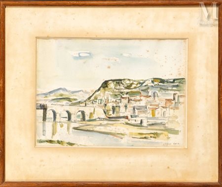 Marcel CRAMOYSAN (1915-2007) Vue du village de Vogüe (Ardèche) Aquarelle sur...