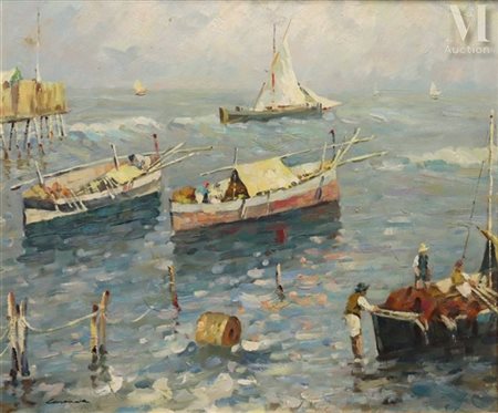 Carlo CASANOVA (1933 - 1989) Les pêcheurs Huile sur toile Signé en bas à...