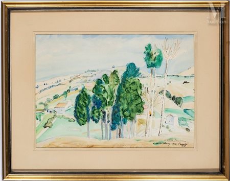 Lucien JACQUES (1891-1961) Paysage du midi, 1948 Aquarelle sur papier Signée...