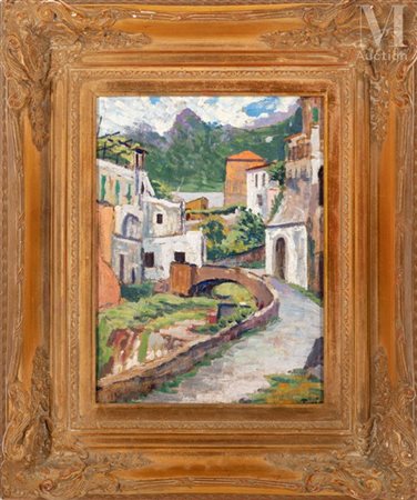 École française du début du XX ème siècle Vue de village Huile sur toile...