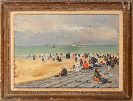 Arsen SHABANYAN (1864 - 1949) Bord de mer animé Huile sur panneau Signée en...