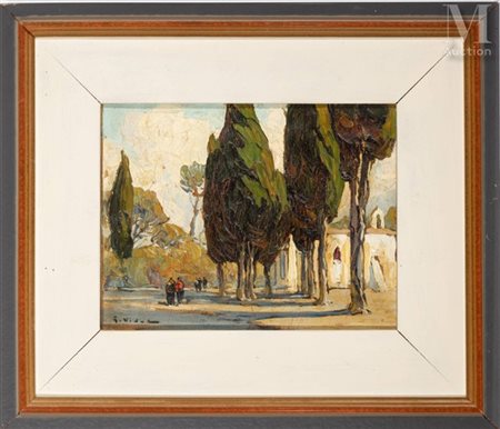 Gustave VIDAL (1895-1966) Eglise en Provence Huile sur toile Signée en bas à...