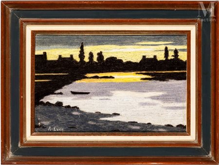 André EVEN (1918-1996) Crépuscule sur le bord de mer Huile sur toile Signée...
