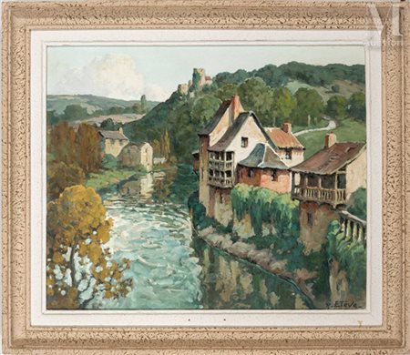 Félix Raoul ETEVE (1902-1967) Paysage au moulin Huile sur toile Signée en bas...