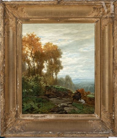 Jacques JANSSENS (1809-1898) Chasseur à l'affût, 1874 Huile sur toile Signée...