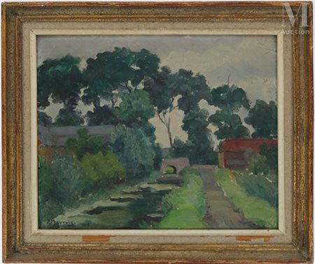 Pierre MAUROIS (1892-1974) Le canal près des arbres Huile sur panneau Signée...