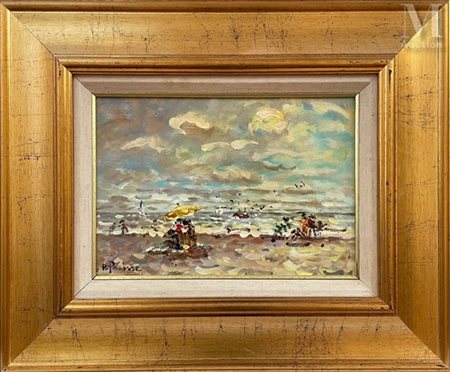 Raphaël PARISSE (1969) Coup de vent en bord de mer Huile sur panneau Signée...