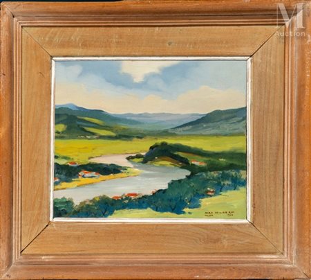 Jaro HILBERT (1897-1995) La Rivière, Prague, 1948 Huile sur panneau Signée,...