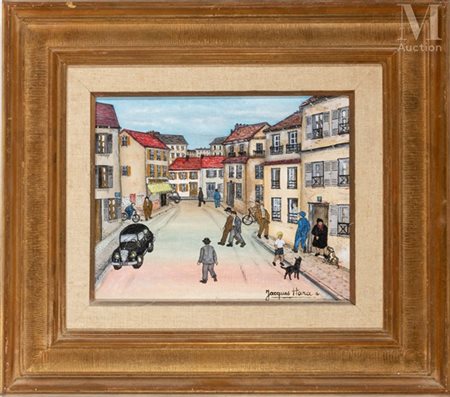 Jacques HARA (1933) La rue de banlieue Huile sur toile Signée en bas à droite...