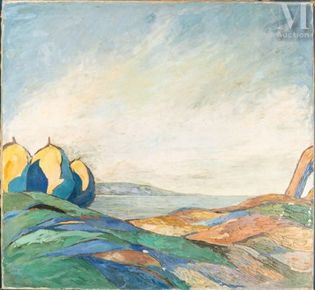 Ecole moderne du XX ème Paysage de bord de mer Huile sur toile 125 x 140 cm...