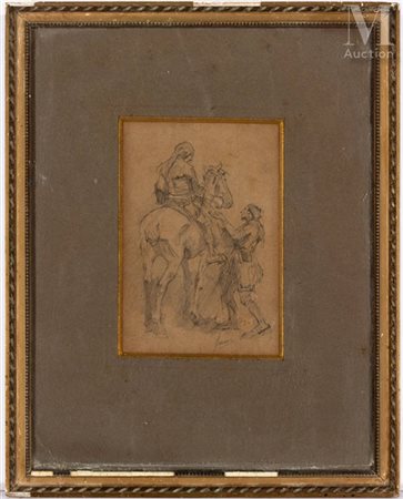 Johannes Hendrikus JURRES (1875-1946) Cavalier faisant l'aumône Mine de plomb...