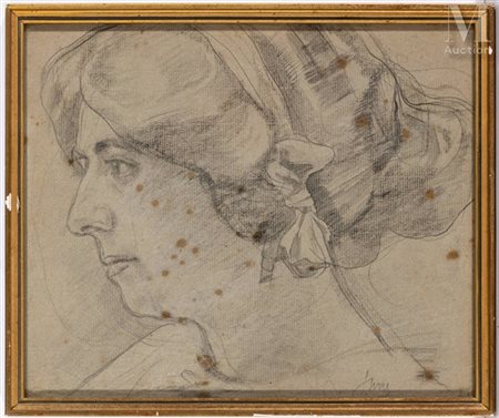 Johannes Hendrikus JURRES (1875-1946) Profil de dame Crayon graphite et...