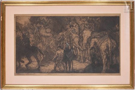 Johannes Hendrikus JURRES (1875-1946) Les Éléphants Grande eau-forte et...