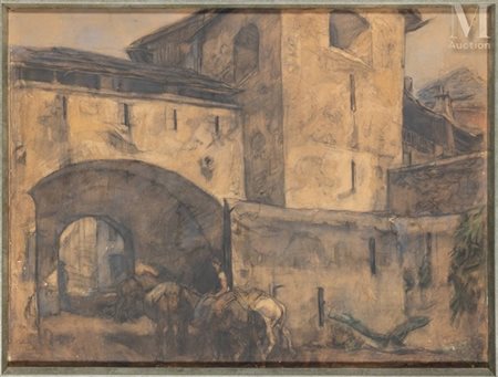 Johannes Hendrikus JURRES (1875-1946) Colmars, Basses-Alpes Pierre noire et...