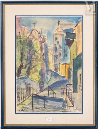 Roland DUBUC (1924-1998) Rue de Paris Aquarelle sur paper Signée en bas à...