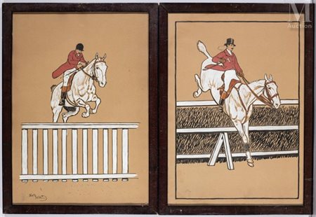Harry ELIOTT (1882-1959) Le saut d'obstacles Paire de gouaches sur papier...