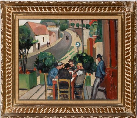 André VERDILHAN (1881-1963) Les joueurs de cartes Huile sur carton Signée en...