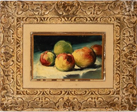 Emmanuel Charles BENEZIT (1887-1975) Nature morte aux pommes, 1904 Huile sur...