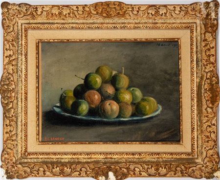 Emmanuel Charles BENEZIT (1887-1975) Nature morte aux reines-claudes, 1909...